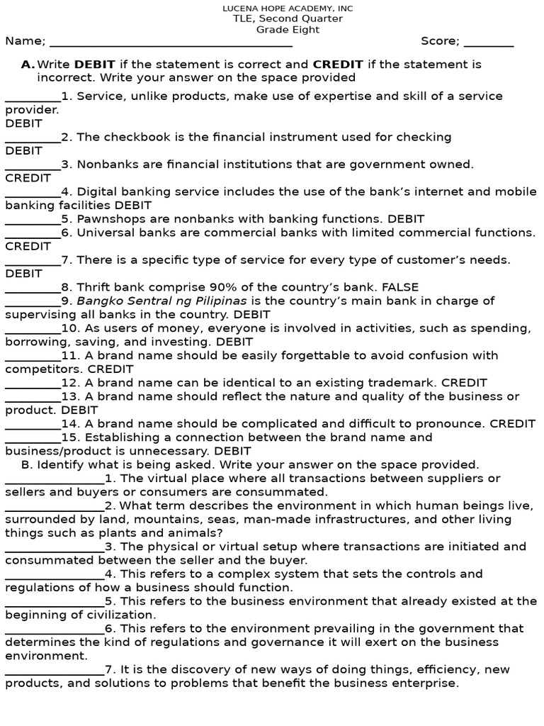 2nd Quarter Grade 8 TLE | PDF | Banks | Debit Card