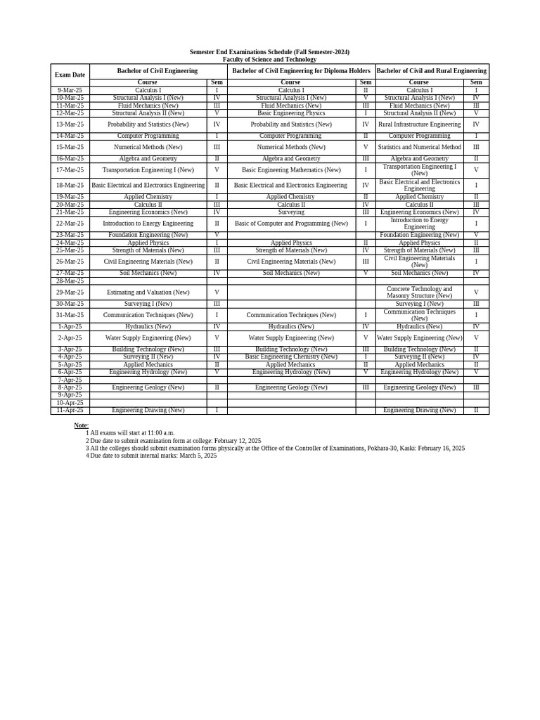Fall 2024 Exam Schedule - Science & Tech | PDF | Engineering ...