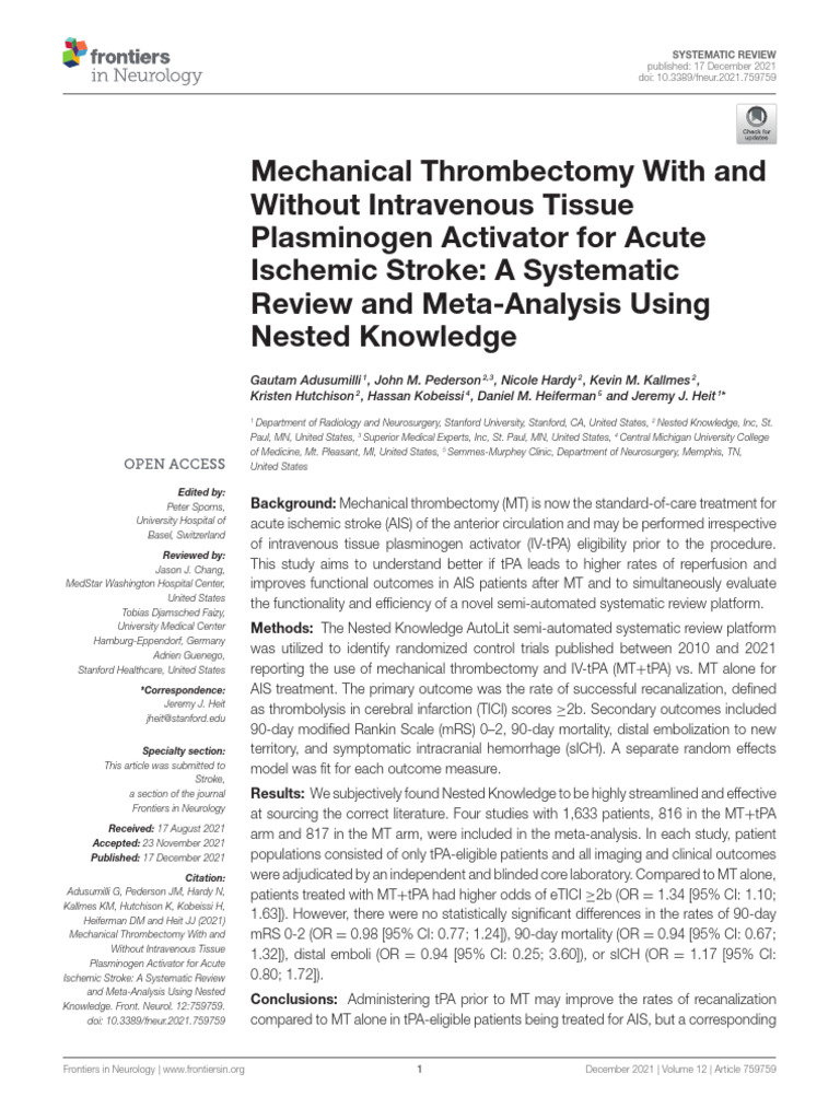 Mechanical Thrombectomy With and WITHOUT | PDF | Meta Analysis ...