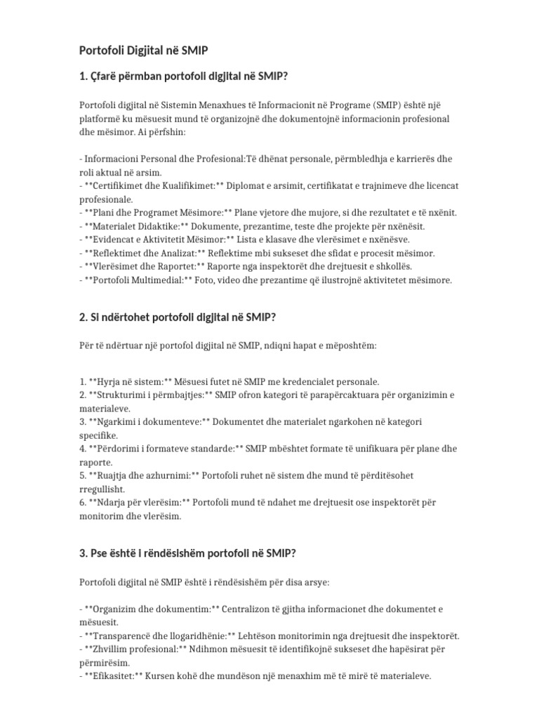 Portofoli Digjital SMIP | PDF