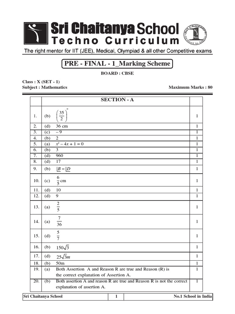 Class X Math Pre-Final Key | PDF | Area | Elementary Geometry
