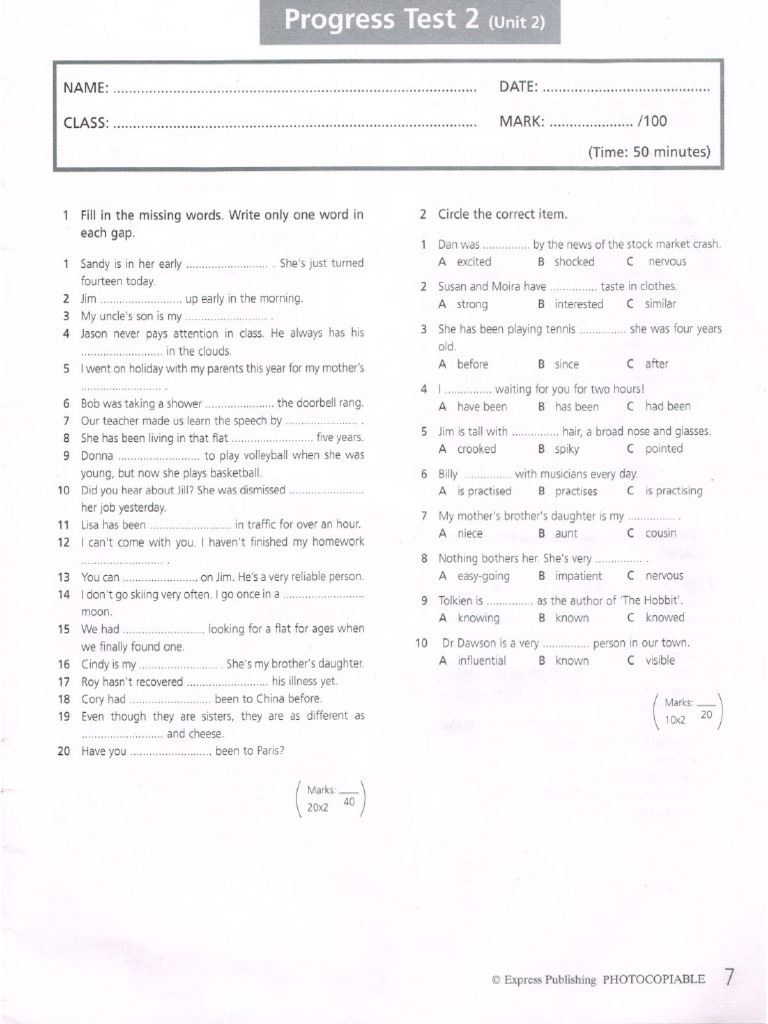 Upstream B2 Unit 2 Test | PDF