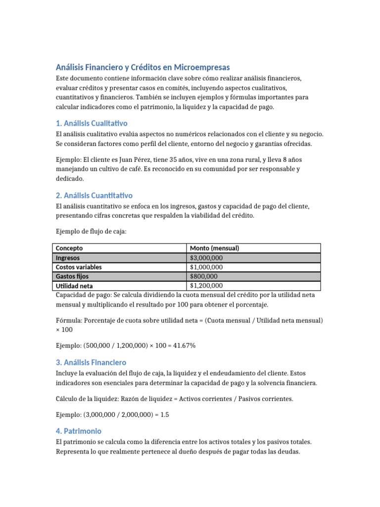 Análisis Financiero para Microempresas | PDF | Liquidez de mercado ...