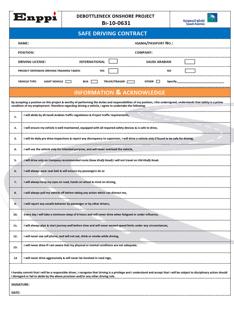 Safe Driving Contract Agreement | PDF | Driving | Transport