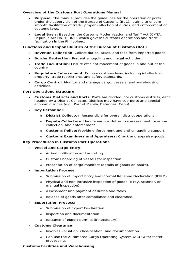 Customs Port Operations Manual Overview | PDF | Customs | Trade