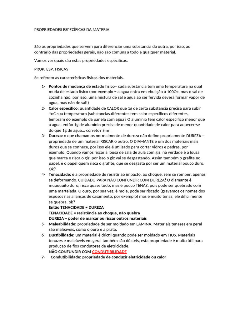 Propriedades Específicas Da Materia | PDF | Ductilidade | Calor