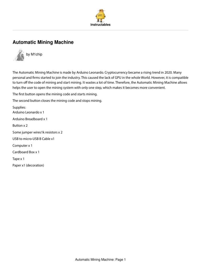 Arduino-Based Automatic Mining Machine | PDF | Computing | Software