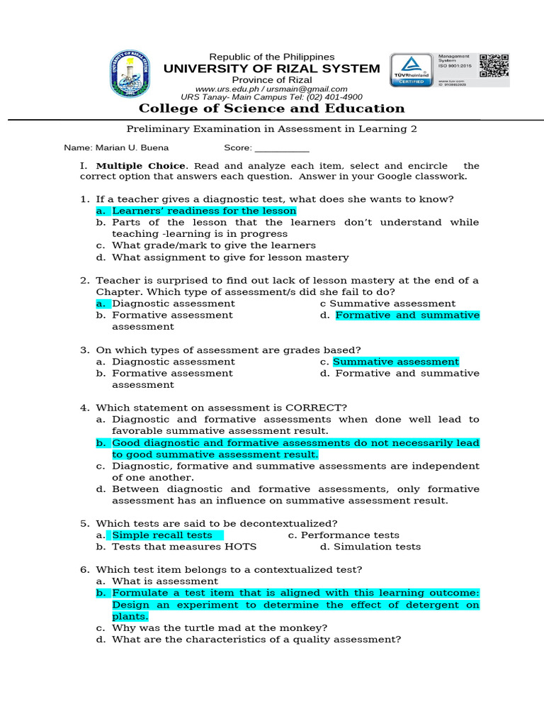 Assessment Strategies in Education Exam | PDF | Educational Assessment ...