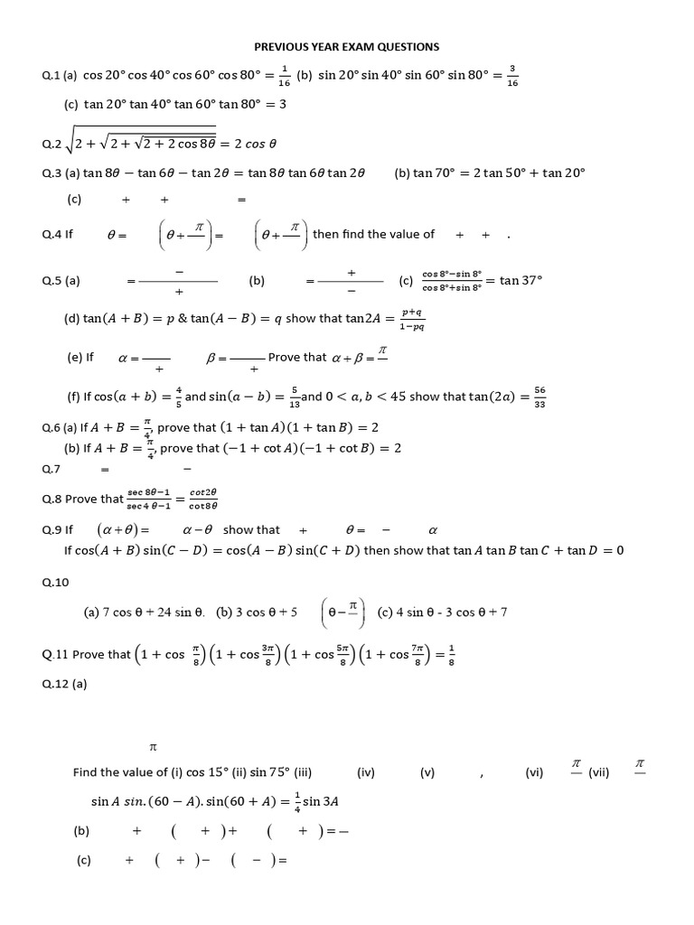 Trigonometry Exam Questions Analysis | PDF | Geometric Measurement ...