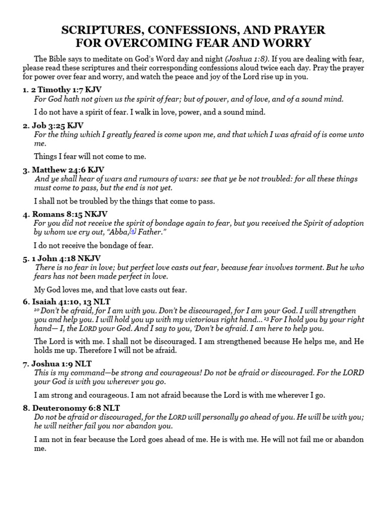 Scriptures and Prayers to Overcome Fear | PDF | Prayer | King James Version
