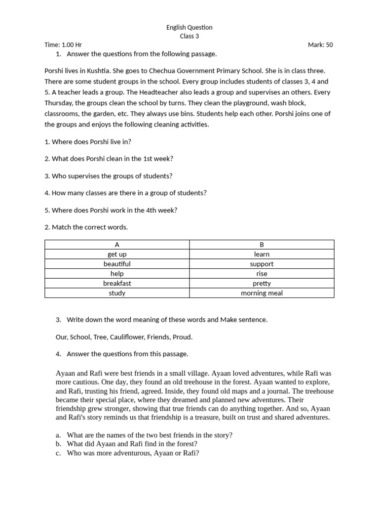Porshi's Life and School Activities | PDF | Linguistic Typology ...