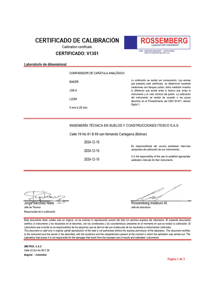 Certificado de Calibración JO8 A | PDF | Medición | Teoría de la medida