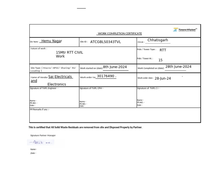 Hemu Naga Work Completion Certificate | PDF
