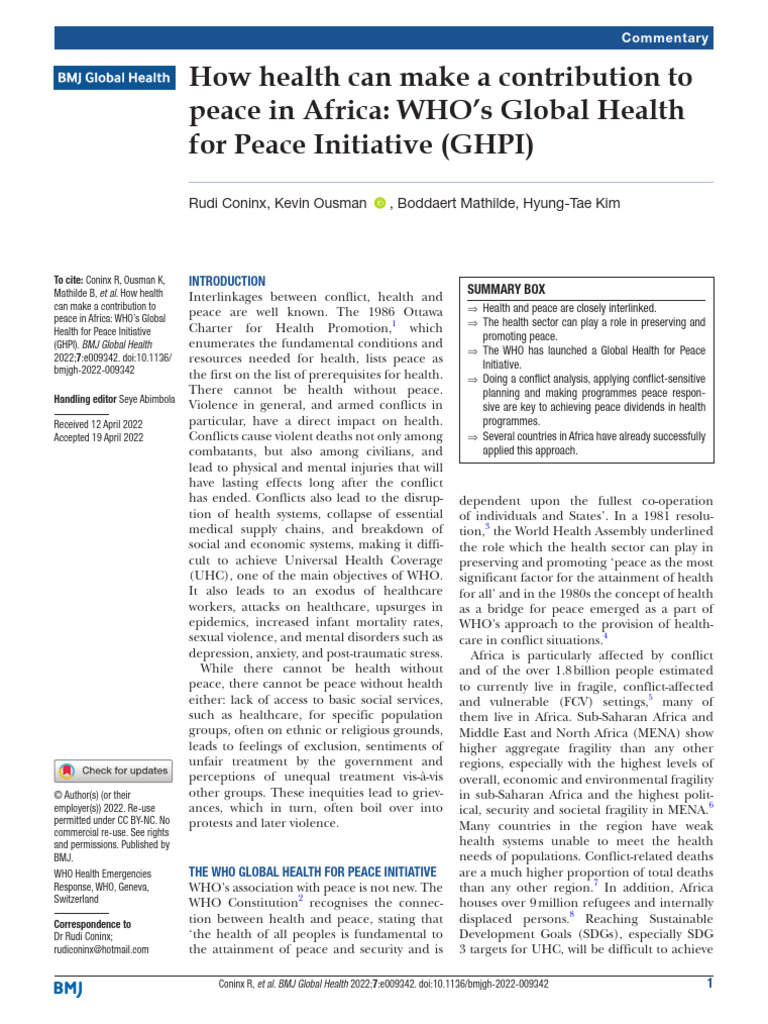 Heallth Promoting Peace in Africa | PDF | World Health Organization ...