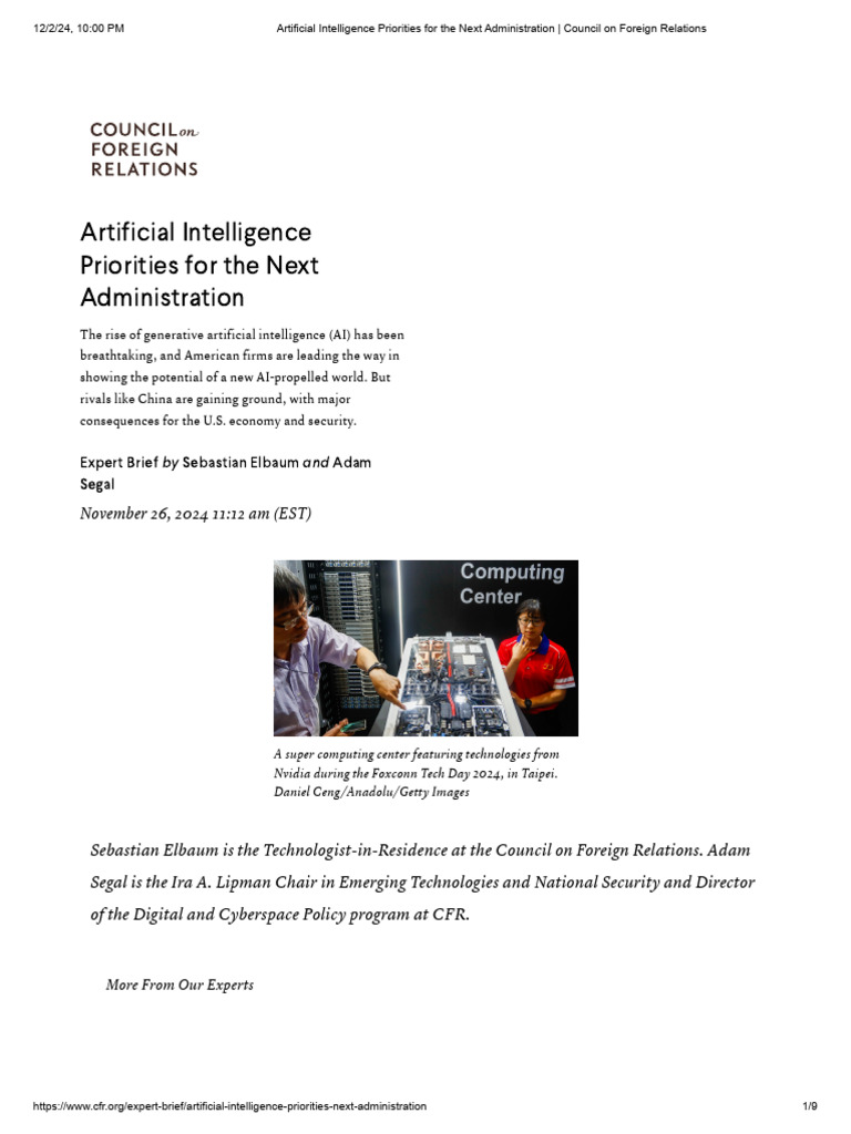 Artificial Intelligence Priorities For The Next Administration ...