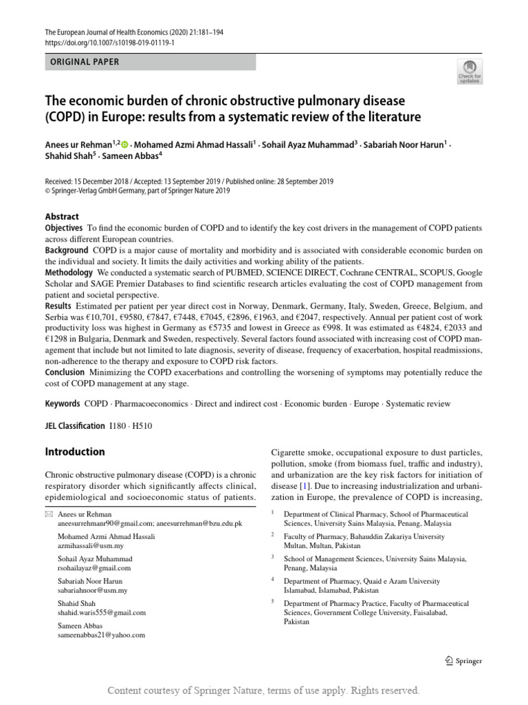Economic Burden of COPD in Europe | PDF | Chronic Obstructive Pulmonary ...