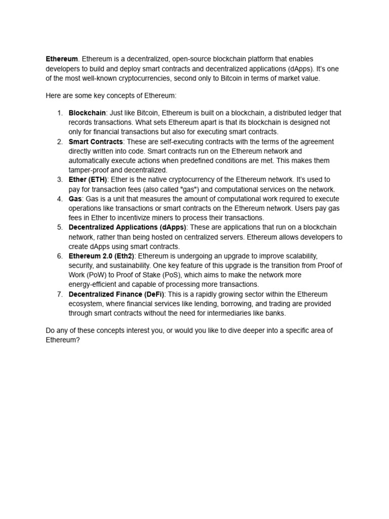 Understanding Ethereum: Key Concepts Explained | PDF