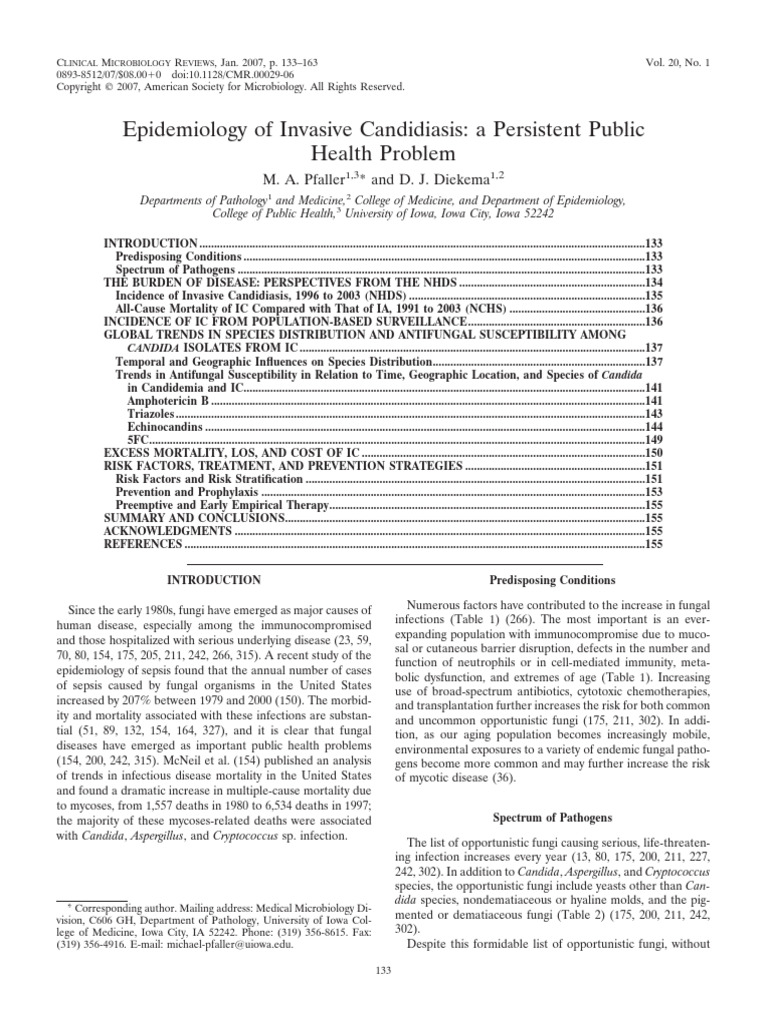 Epidemiology of Invasive Candidiasis A Persistent Public | PDF ...
