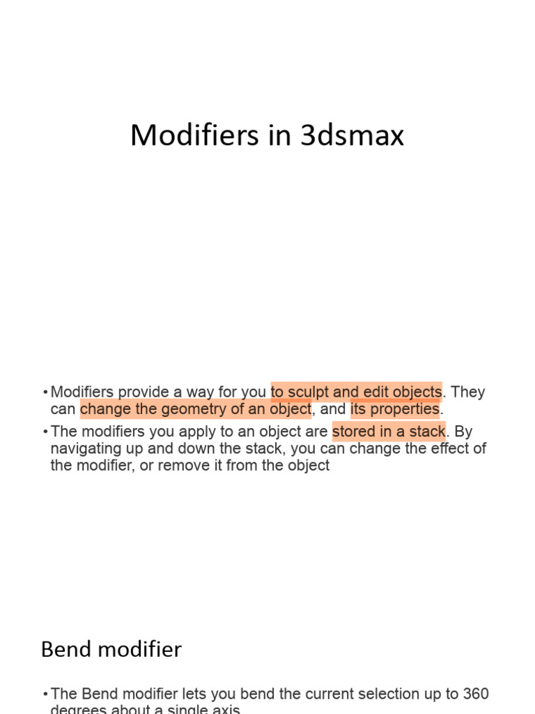 Essential Modifiers in 3ds Max | PDF | Geometry | Lighting