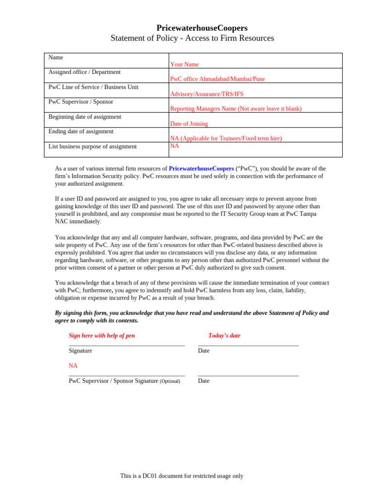 PwC Information Security Policy Acknowledgment | PDF | Information ...