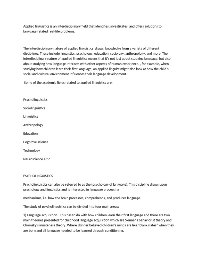 Understanding Applied Linguistics Fields | PDF | Linguistics | Second ...