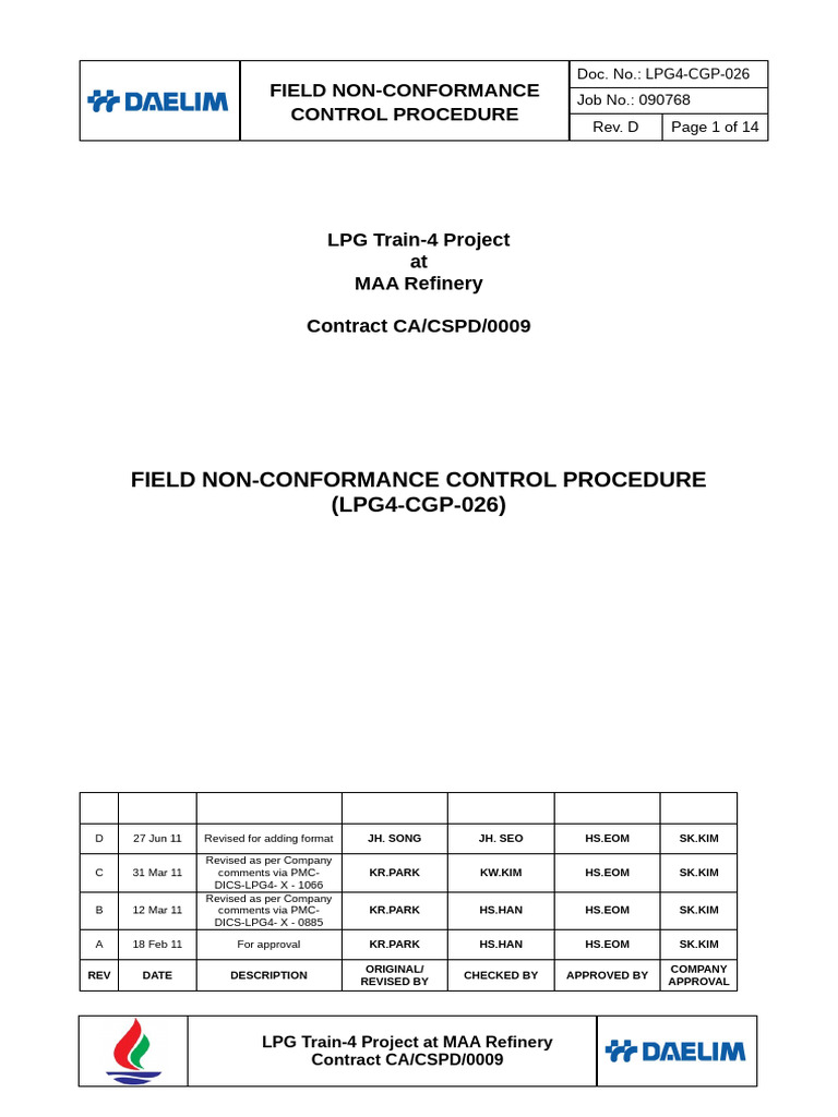 Field Non Conformance Control Procedure Rev.D Not Use | PDF | Quality ...