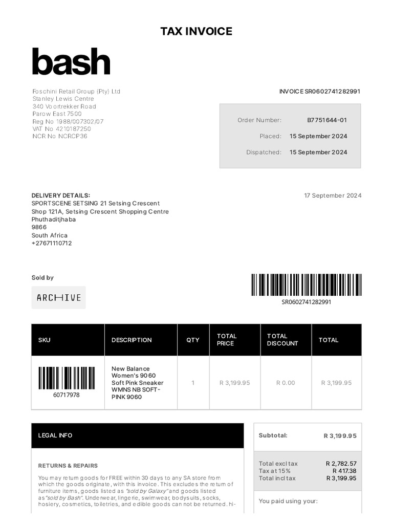 Tax Invoice: SKU Description QTY Total Price Total Discount Total | PDF ...
