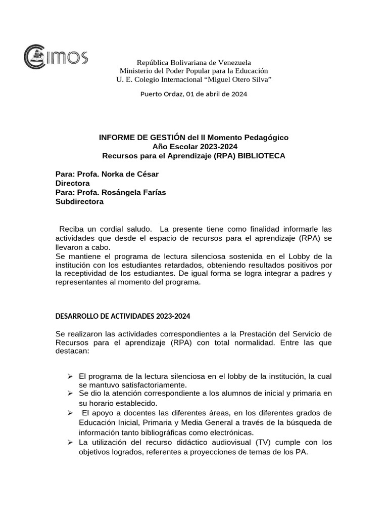 Ii Momento 2024 | PDF | Educación de la primera infancia | Educación ...