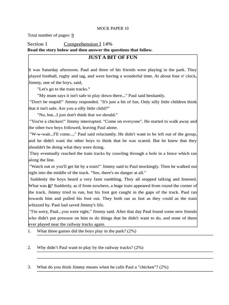 Mock Paper 10: Comprehension & Grammar | PDF | Linguistics