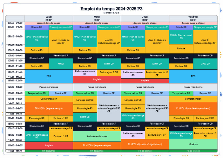 Emploi du temps GS-CP 2024-2025 | PDF