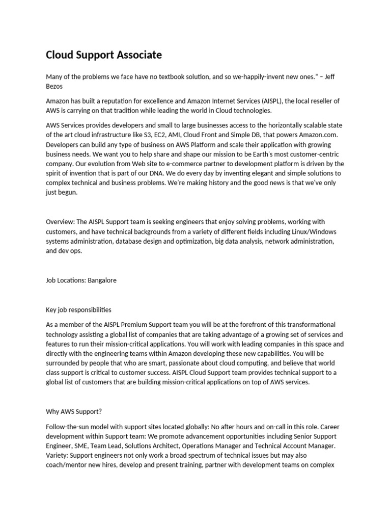 Cloud Support Associate | PDF | Amazon Web Services | Cloud Computing