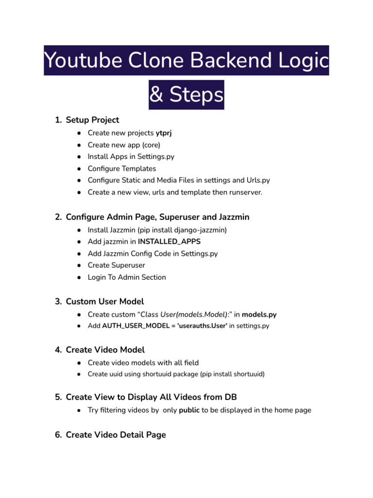 Youtube Clone Backend Logic Steps | PDF | Cyberspace | Web Technology