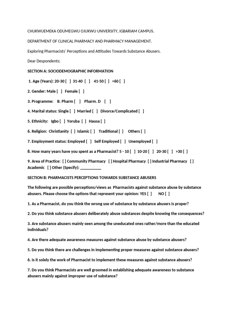 Corrected Questionnaire On Exploring Pharm | PDF | Substance Abuse ...
