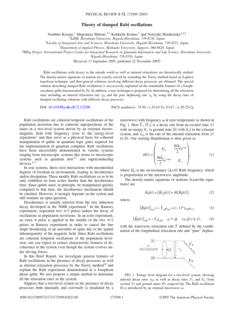 Damped Rabi Oscillations Theory | PDF | Relaxation (Nmr) | Damping