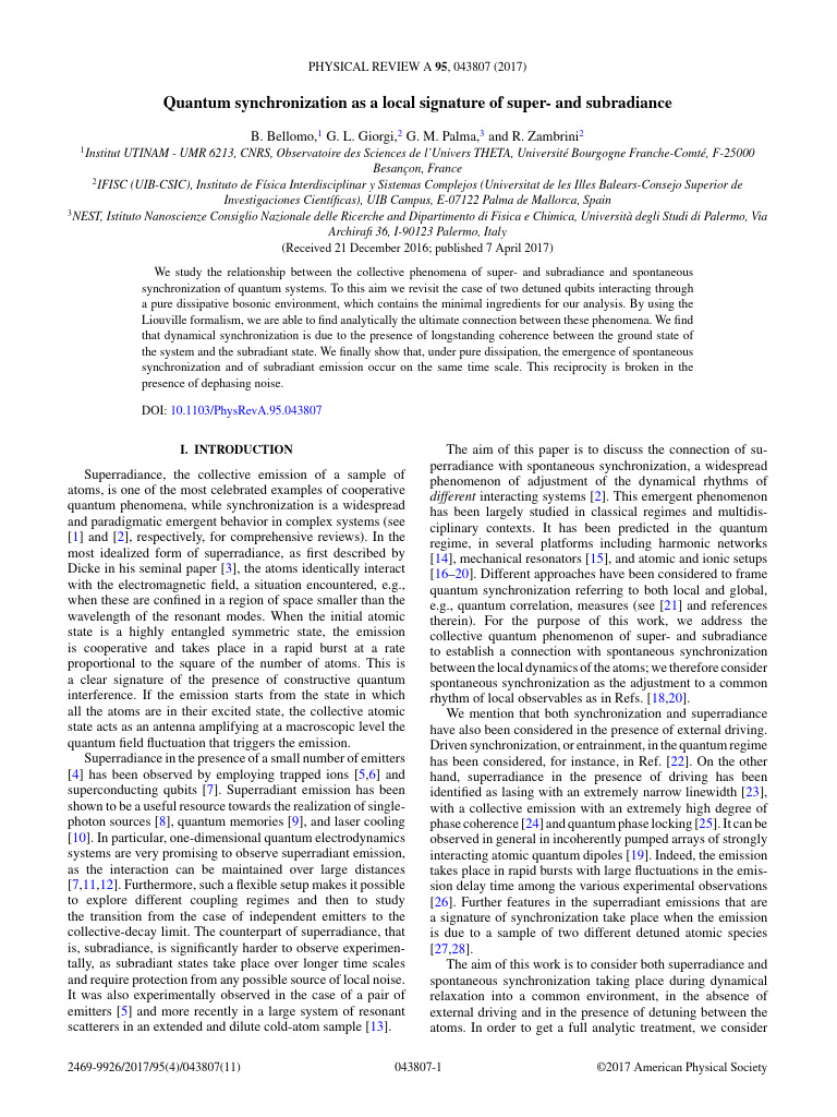 Quantum Synchronization and Superradiance | PDF | Eigenvalues And ...