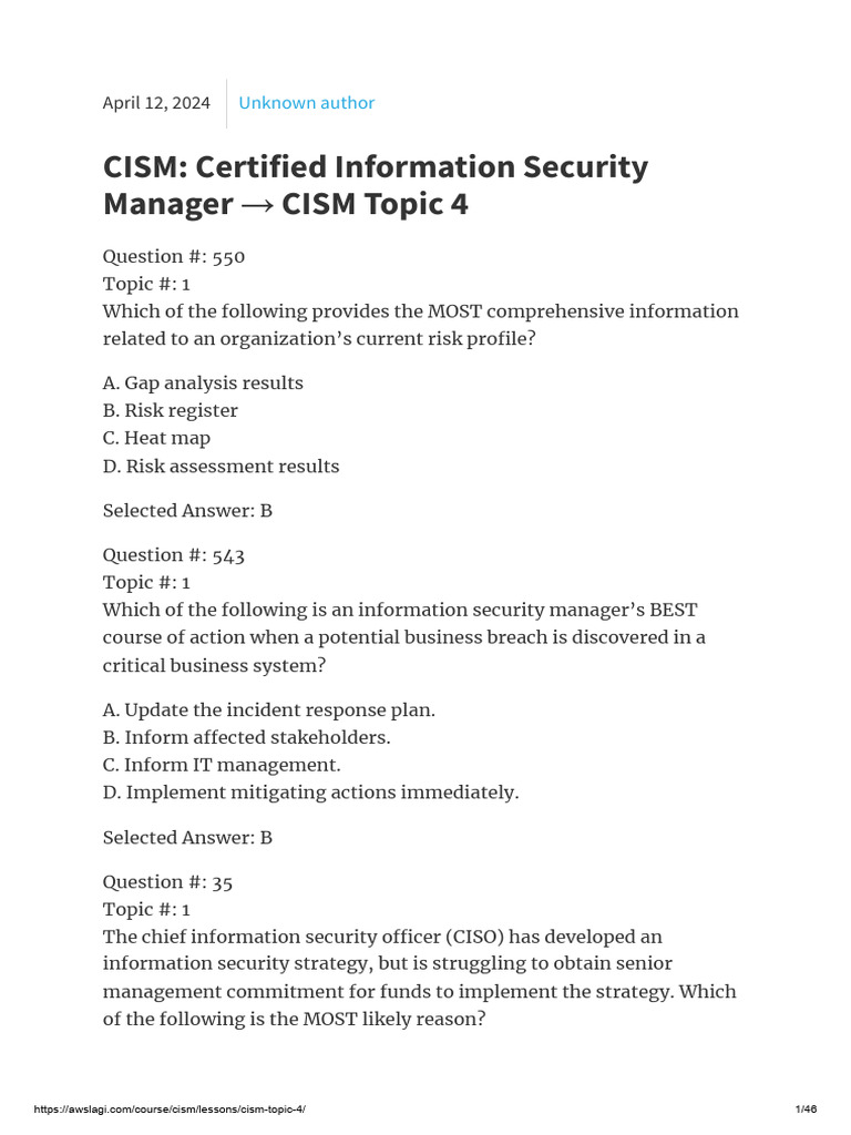 CISM Exam Insights and Strategies | PDF | Information Security ...
