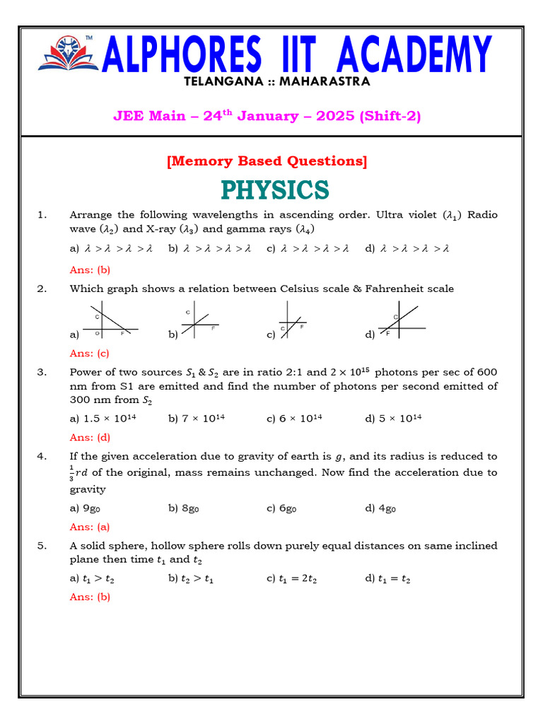 JEE Main 2025 Shift 2 Memory Questions | PDF | Ion | Physical Sciences