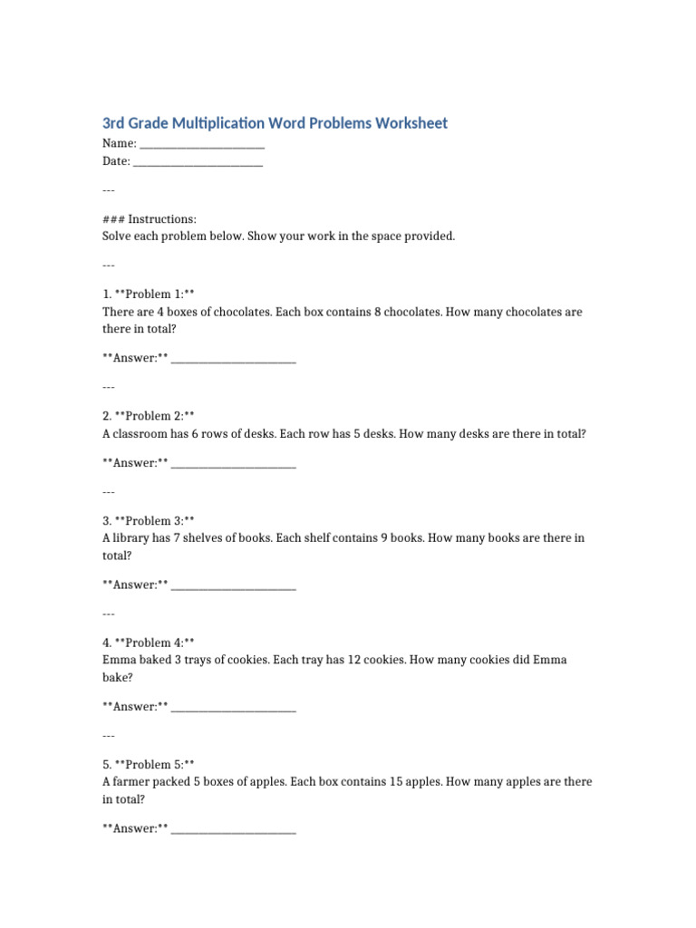 3rd Grade Multiplication Problems | PDF | Classroom | Interior Design