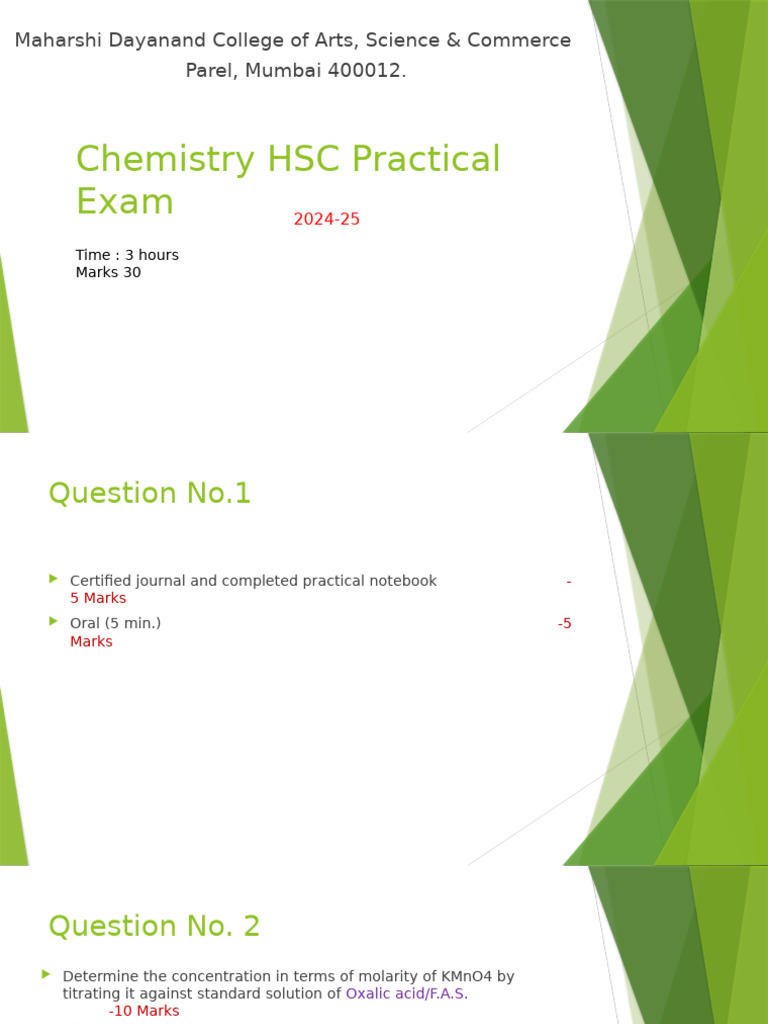 Chemistry HSC Practical Exam 1 | PDF | Titration | Chemistry