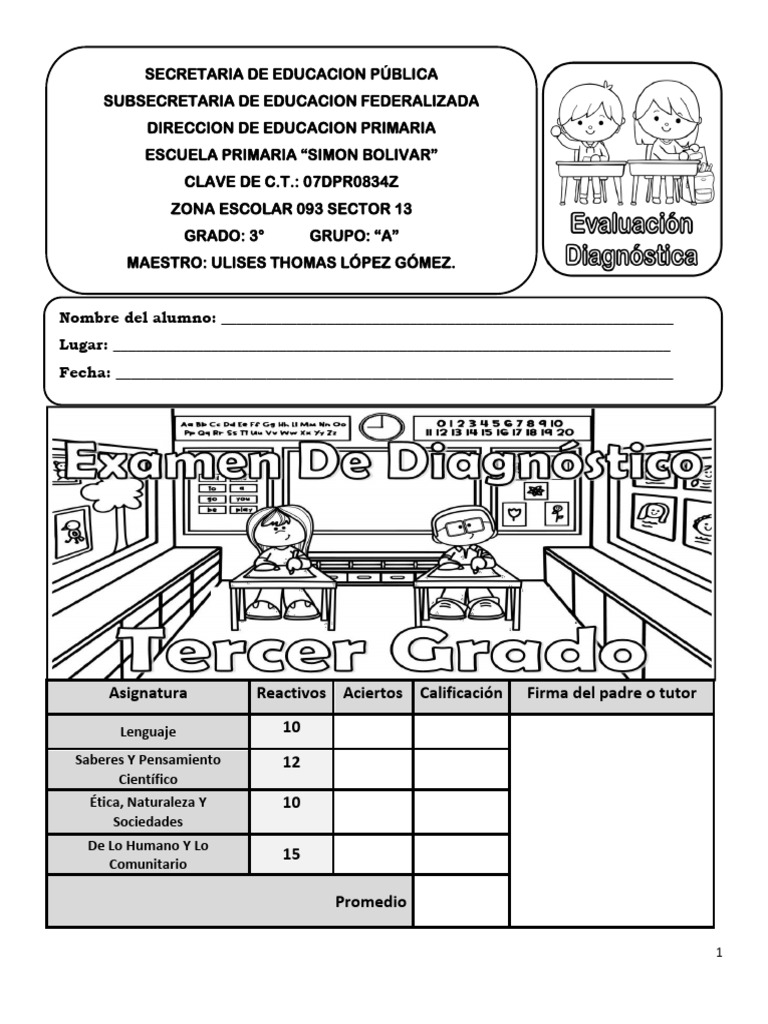 EvaluaciÃ³n diagnostica 3Â° A | PDF