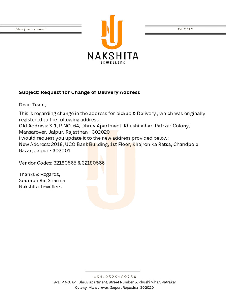 Change of Delivery Address Request | PDF