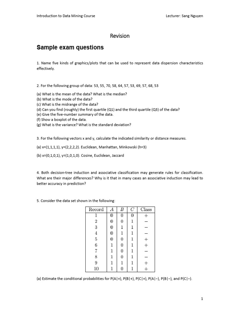 Data Mining Course Exam Questions | PDF | Statistical Theory | Statistics