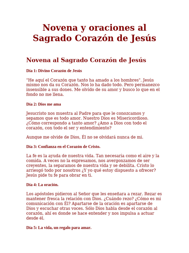 Novena al Sagrado Corazón de Jesús | PDF | Oración | Amor