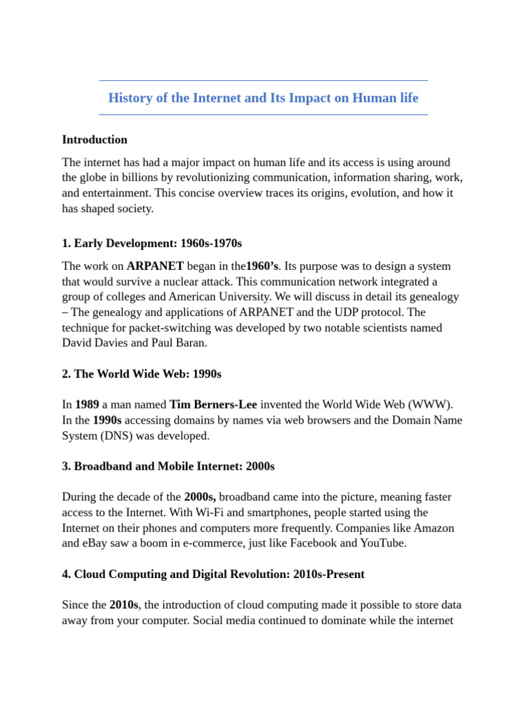 Impact of Internet on Human Life | PDF