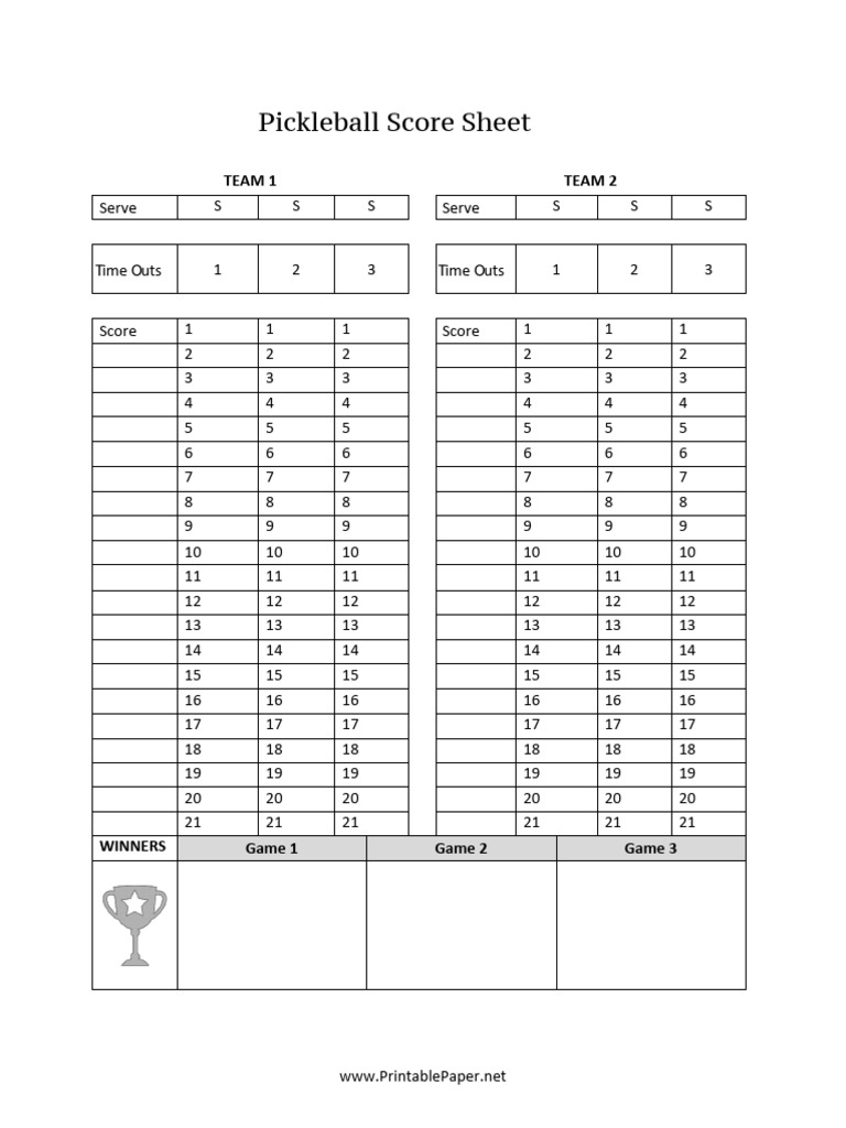 Pickleball Score Sheet PDF - 1