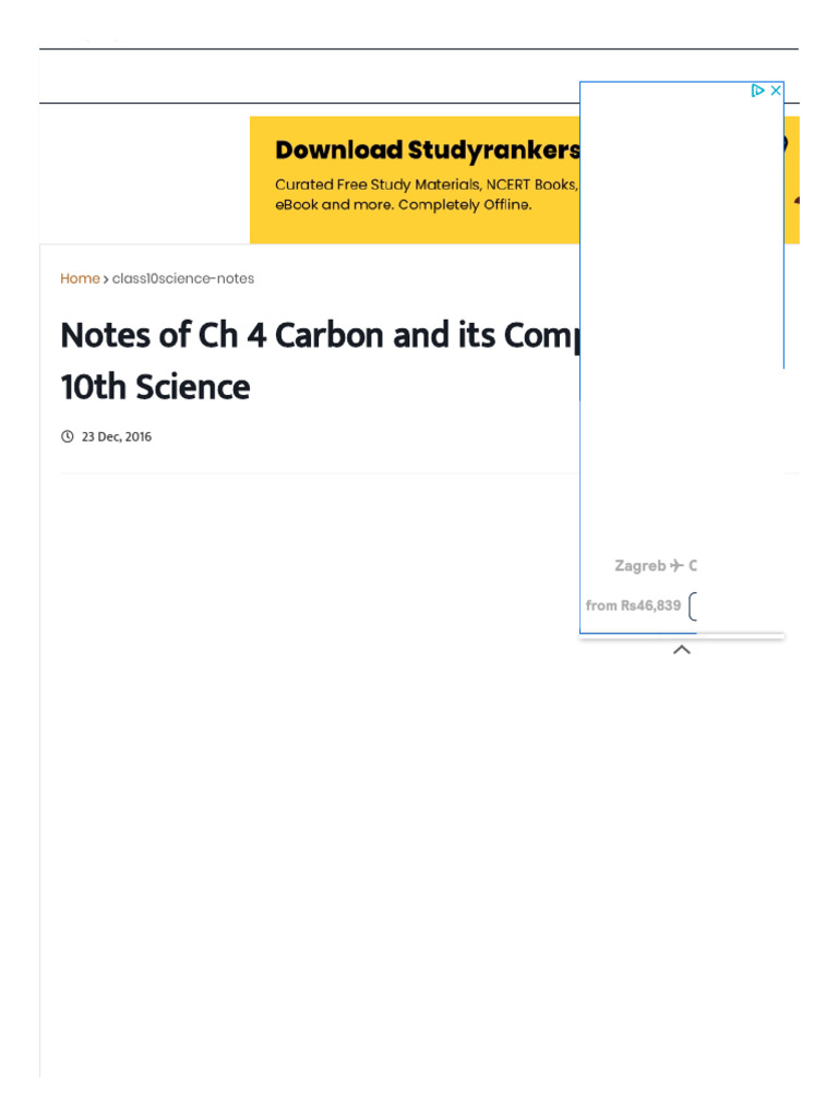 Notes of CH 4 Carbon and Its Compounds - Class 10th Science | PDF ...