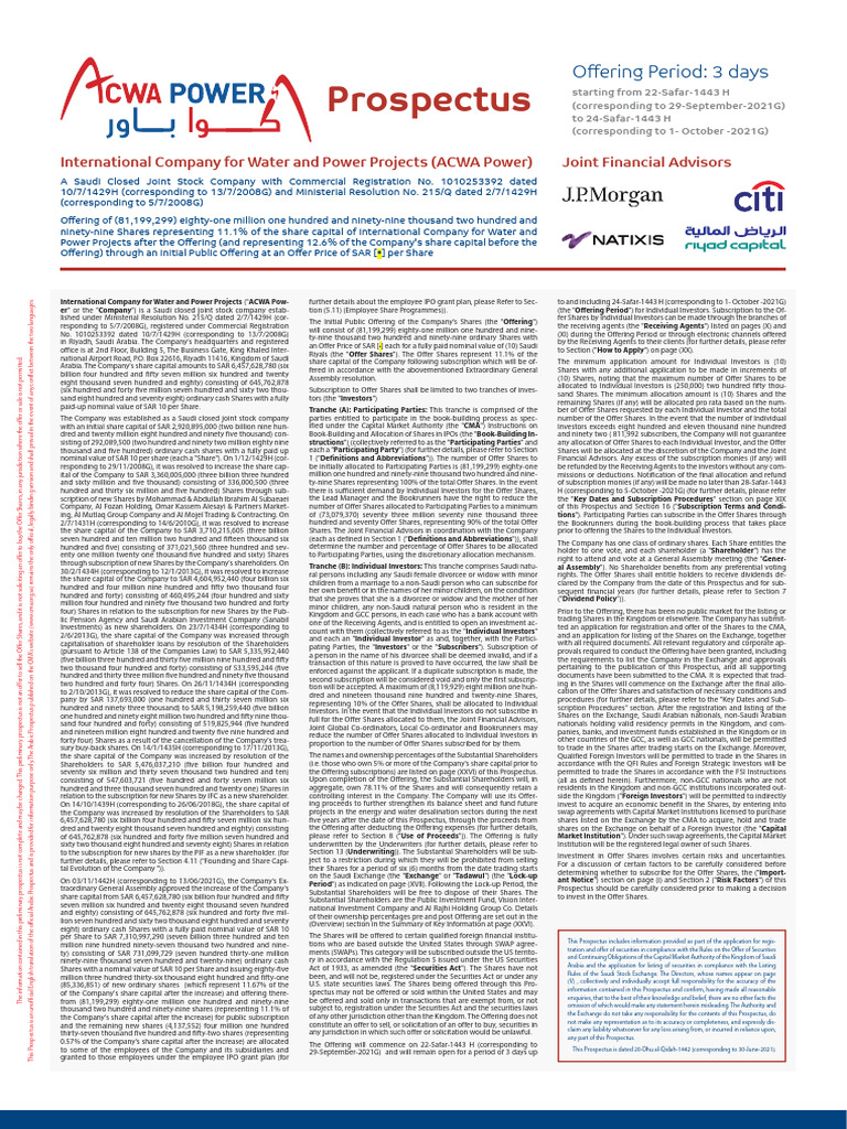 Acwa-Power Prospectus en | PDF | Initial Public Offering | Corporations