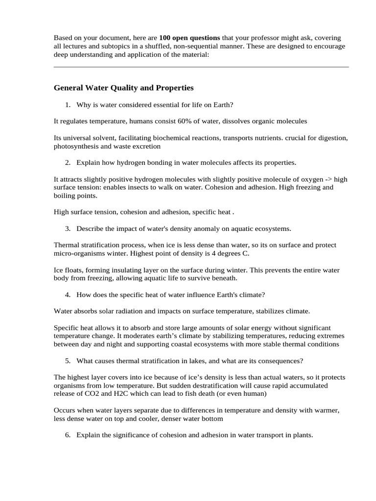 100 Essential Water Quality Questions | PDF