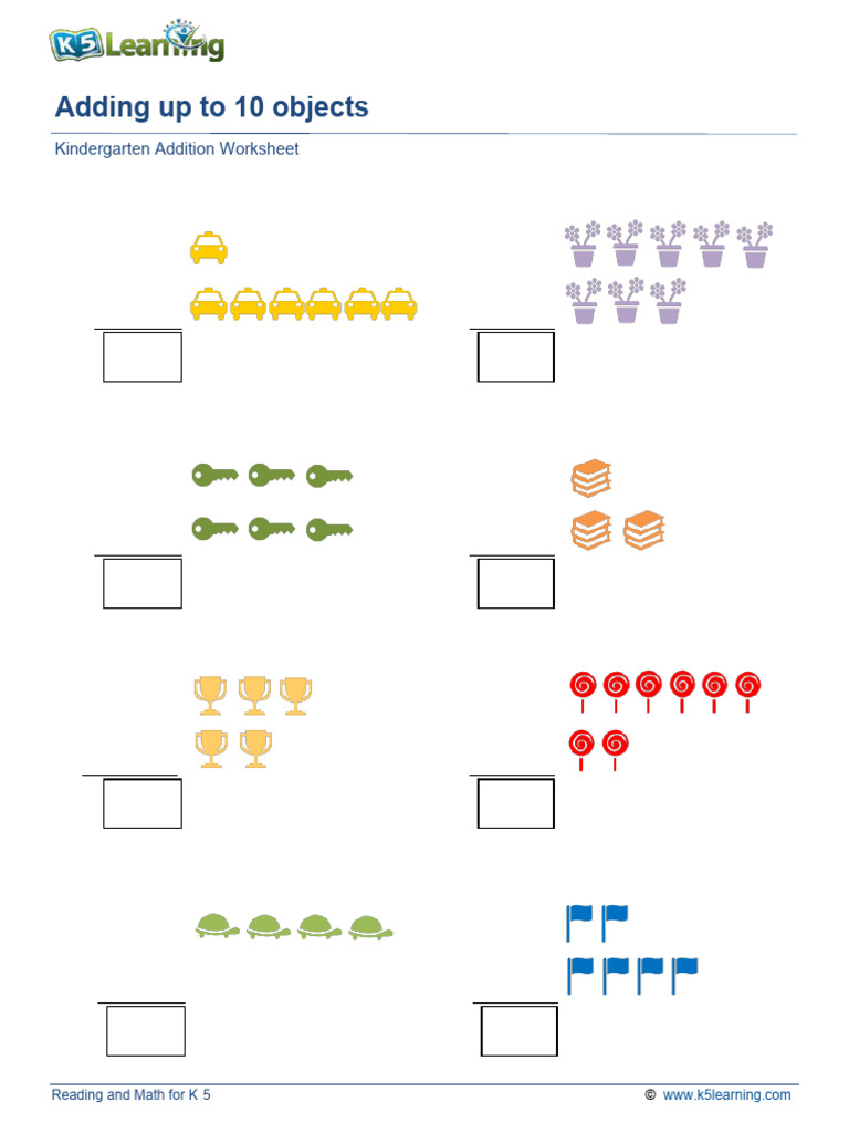 K-5 Addition Worksheet: Sum to 10 | PDF
