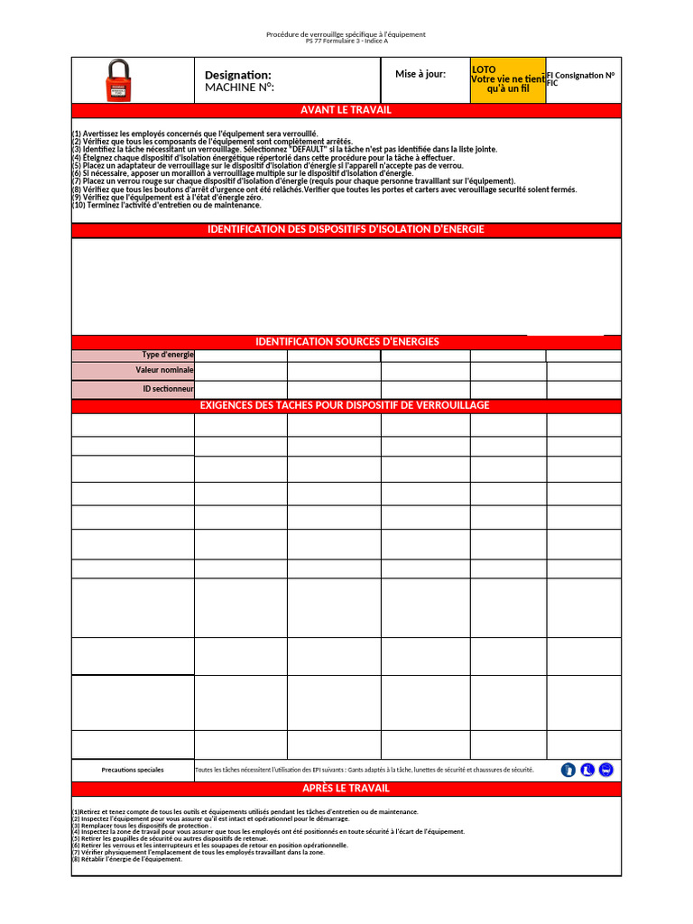 Procédure LOTO pour Machine PM 148 | PDF | Équipements électriques ...